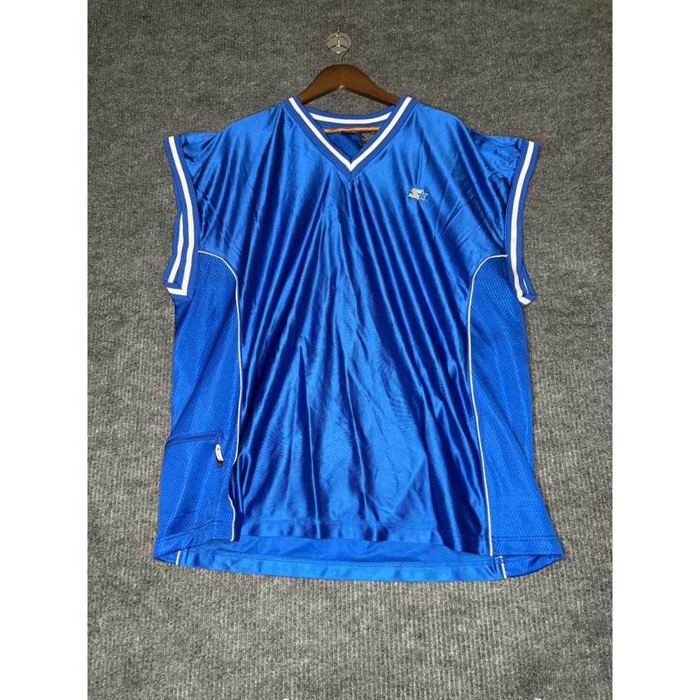 Vintage Starter Mens 2XL Olympia Blue Sleeveless Shooting Shirt Mesh Jersey